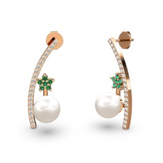 Lenta İnci Küpe - Inci, swarovski ve yeşil kuvars 18 ayar rose altın küpe #14wooga