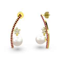 Lenta İnci Küpe - Inci, rodolit garnet ve swarovski 18 ayar altın küpe #155c8h5