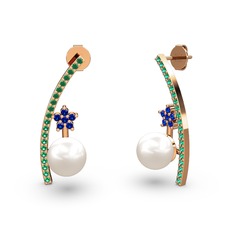 Lenta İnci Küpe - Inci, yeşil kuvars ve lab safir 8 ayar rose altın küpe #164lk8k