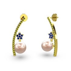 Lenta İnci Küpe - Pembe inci, peridot ve lab safir 14 ayar altın küpe #165rc3m