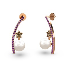 Lenta İnci Küpe - Inci, ametist ve dumanlı kuvars 925 ayar rose altın kaplama gümüş küpe #16ac7jk