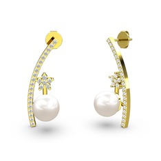 Inci, swarovski ve beyaz zirkon 18 ayar altın küpe