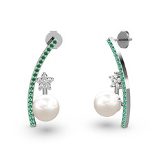 Lenta İnci Küpe - Inci, yeşil kuvars ve pırlanta 18 ayar beyaz altın küpe (0.44 karat) #17bftcv