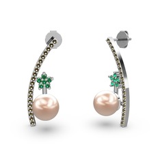 Lenta İnci Küpe - Pembe inci, dumanlı kuvars ve yeşil kuvars 14 ayar beyaz altın küpe #17xvbwn