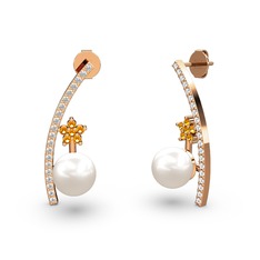 Lenta İnci Küpe - Inci, pırlanta ve sitrin 925 ayar rose altın kaplama gümüş küpe (0.18 karat) #18mn7xp