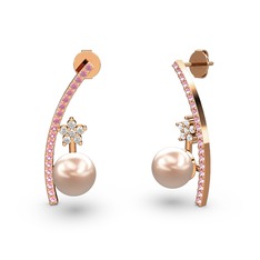 Lenta İnci Küpe - Pembe inci, pembe kuvars ve swarovski 14 ayar rose altın küpe #18nbsj9