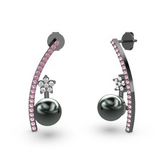 Lenta İnci Küpe - Siyah inci, pembe kuvars ve swarovski 925 ayar siyah rodyum kaplama gümüş küpe #18ucvq9