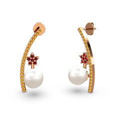 Lenta İnci Küpe - Inci, sitrin ve garnet 18 ayar rose altın küpe #197bfi1