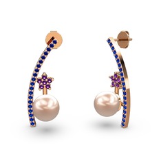 Lenta İnci Küpe - Pembe inci, lab safir ve ametist 18 ayar rose altın küpe #19om5fh