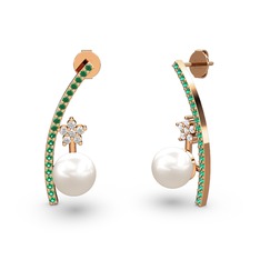 Inci, yeşil kuvars ve swarovski 18 ayar rose altın küpe
