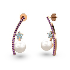 Lenta İnci Küpe - Inci, ametist ve akuamarin 18 ayar rose altın küpe #1aomc7d