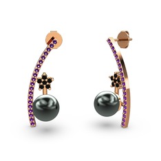 Lenta İnci Küpe - Siyah inci, ametist ve siyah zirkon 18 ayar rose altın küpe #1bnqtyy