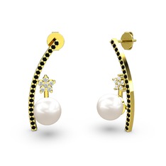 Lenta İnci Küpe - Inci, siyah zirkon ve swarovski 8 ayar altın küpe #1crfbyk