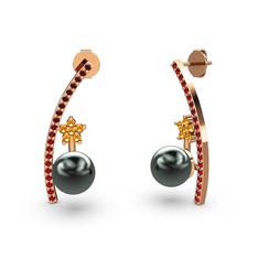 Lenta İnci Küpe - Siyah inci, garnet ve sitrin 18 ayar rose altın küpe #1cvslen