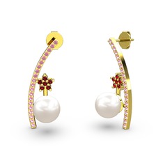 Lenta İnci Küpe - Inci, pembe kuvars ve garnet 18 ayar altın küpe #1d2rvtv