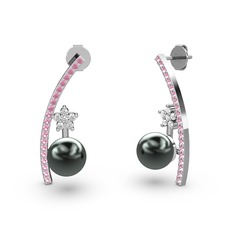 Lenta İnci Küpe - Siyah inci, pembe kuvars ve swarovski 925 ayar gümüş küpe #1f5rwzx