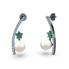 Lenta İnci Küpe - Inci, akuamarin ve yeşil kuvars 925 ayar siyah rodyum kaplama gümüş küpe #1fbk6l2