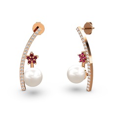 Inci, swarovski ve rodolit garnet 925 ayar rose altın kaplama gümüş küpe