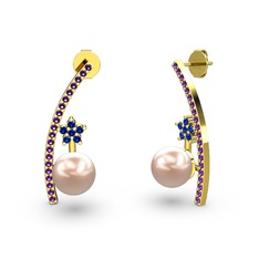 Lenta İnci Küpe - Pembe inci, ametist ve lab safir 14 ayar altın küpe #1h0nz8v