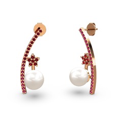 Lenta İnci Küpe - Inci, rodolit garnet ve garnet 8 ayar rose altın küpe #1h60w9o