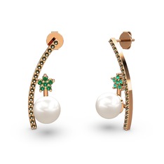 Lenta İnci Küpe - Inci, dumanlı kuvars ve yeşil kuvars 8 ayar rose altın küpe #1hbnh1z