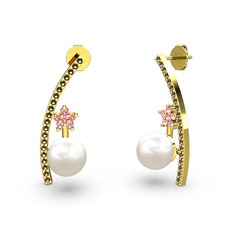 Lenta İnci Küpe - Inci, dumanlı kuvars ve pembe kuvars 18 ayar altın küpe #1hikahq