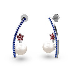 Lenta İnci Küpe - Inci, lab safir ve garnet 8 ayar beyaz altın küpe #1hmas1d