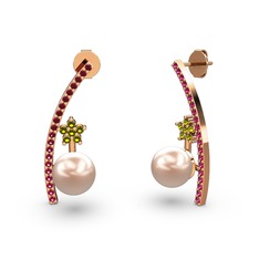 Lenta İnci Küpe - Pembe inci, rodolit garnet ve peridot 14 ayar rose altın küpe #1hqsqu3