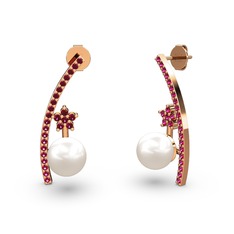 Inci ve rodolit garnet 18 ayar rose altın küpe