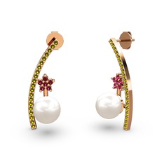 Lenta İnci Küpe - Inci, peridot ve rodolit garnet 18 ayar rose altın küpe #1i4h9hh