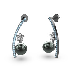 Lenta İnci Küpe - Siyah inci, akuamarin ve swarovski 925 ayar siyah rodyum kaplama gümüş küpe #1imtf57