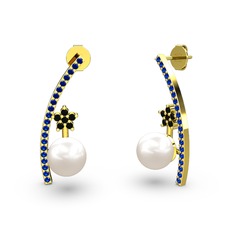 Lenta İnci Küpe - Inci, lab safir ve siyah zirkon 8 ayar altın küpe #1jbj375