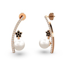 Lenta İnci Küpe - Inci, swarovski ve siyah zirkon 18 ayar rose altın küpe #1jgsh93