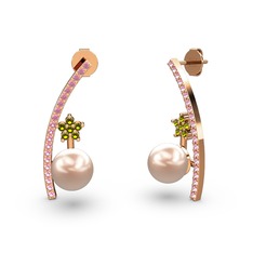 Lenta İnci Küpe - Pembe inci, pembe kuvars ve peridot 14 ayar rose altın küpe #1jy0q65