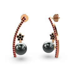 Siyah inci, garnet ve siyah zirkon 18 ayar rose altın küpe