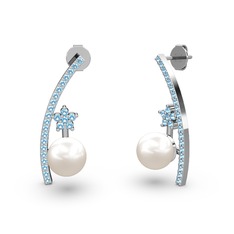 Lenta İnci Küpe - Inci ve akuamarin 925 ayar gümüş küpe #1kc627v