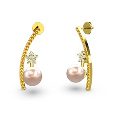 Lenta İnci Küpe - Pembe inci, sitrin ve swarovski 8 ayar altın küpe #1ke2o97