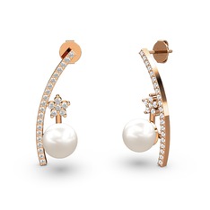 Inci, pırlanta ve beyaz zirkon 18 ayar rose altın küpe (0.18 karat)