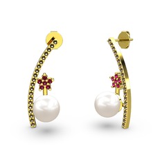 Lenta İnci Küpe - Inci, dumanlı kuvars ve rodolit garnet 925 ayar altın kaplama gümüş küpe #1l7j97r