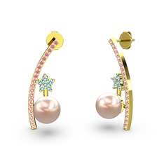 Lenta İnci Küpe - Pembe inci, pembe kuvars ve akuamarin 925 ayar altın kaplama gümüş küpe #1lb8fc3