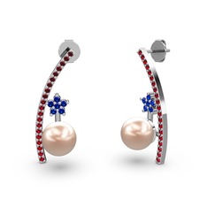Pembe inci, garnet ve lab safir 14 ayar beyaz altın küpe