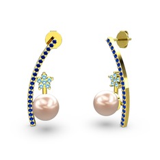 Pembe inci, lab safir ve akuamarin 925 ayar altın kaplama gümüş küpe