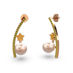 Lenta İnci Küpe - Pembe inci, peridot ve sitrin 8 ayar rose altın küpe #1m54l0f