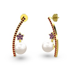 Inci, garnet ve ametist 18 ayar altın küpe