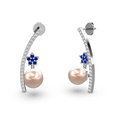 Lenta İnci Küpe - Pembe inci, pırlanta ve lab safir 925 ayar gümüş küpe (0.18 karat) #1n1hi48