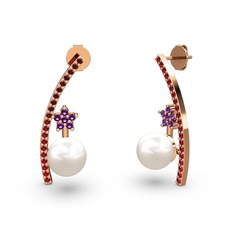 Lenta İnci Küpe - Inci, garnet ve ametist 8 ayar rose altın küpe #1n686k9