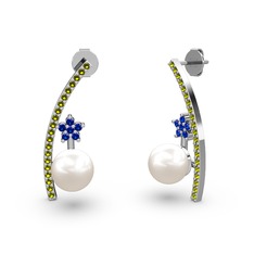 Lenta İnci Küpe - Inci, peridot ve lab safir 18 ayar beyaz altın küpe #1nd8j45