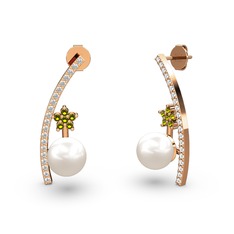 Lenta İnci Küpe - Inci, pırlanta ve peridot 14 ayar rose altın küpe (0.18 karat) #1nesecl