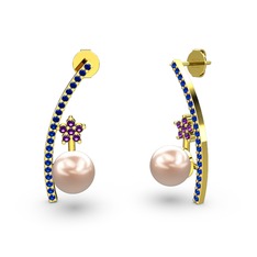 Pembe inci, lab safir ve ametist 14 ayar altın küpe