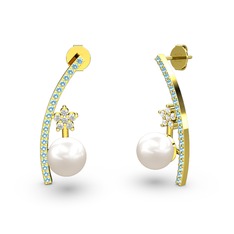 Inci, akuamarin ve swarovski 14 ayar altın küpe